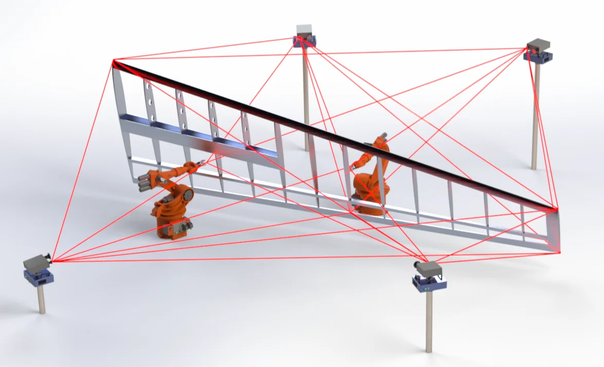 The Metralis demonstrator measuring a large structure with multiple sensors and laser metrology