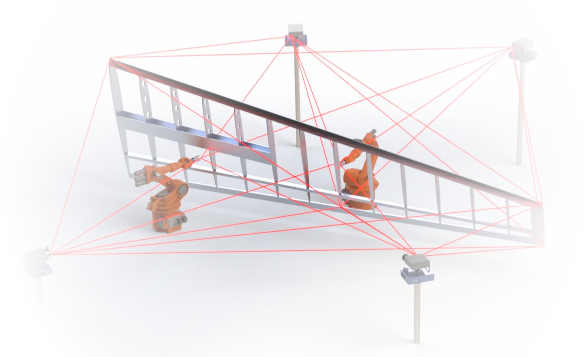 The Metralis demonstrator measuring a large structure with multiple sensors and real-time laser metrology